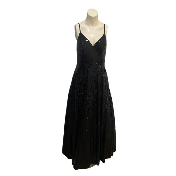 Mac Duggal V Neck Sequined Ball Gown Black 49483 - Picture 2 of 8